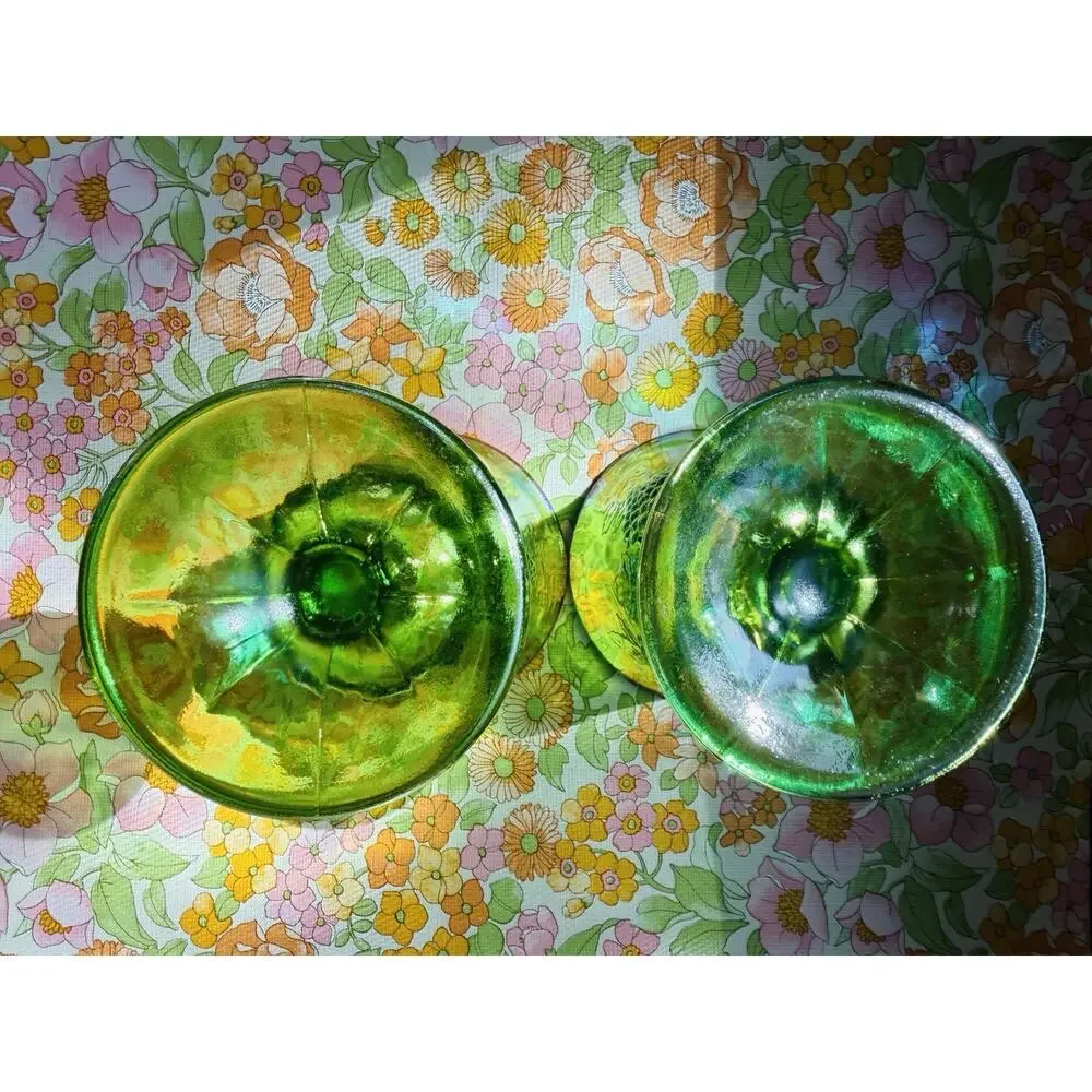 Vintage Indiana Glass Harvest Grape Lime Green Carnival Goblets 1970s Set of 2
